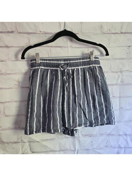 Cotton bleu Pants - Denim and White Elastic Waist Shorts
